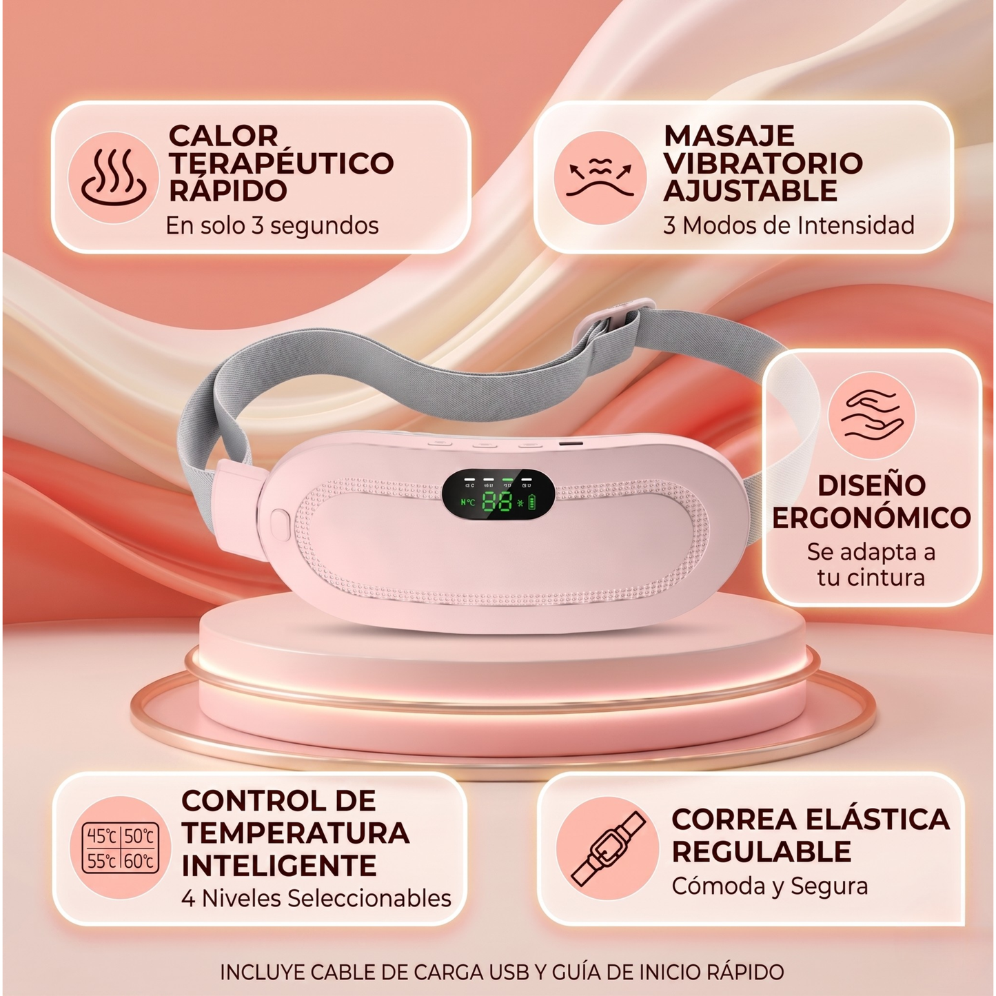 WarmEase Pro — Almohadilla térmica inalámbrica, alivio inmediato del cólico menstrual y dolor lumbar