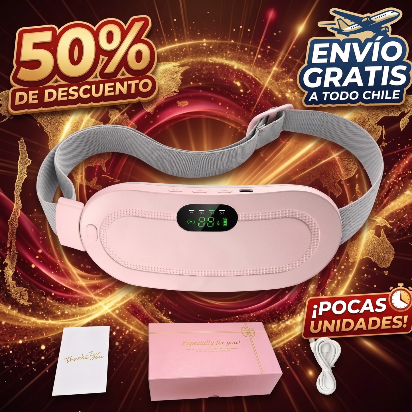 WarmEase Pro — Almohadilla térmica inalámbrica, alivio inmediato del cólico menstrual y dolor lumbar