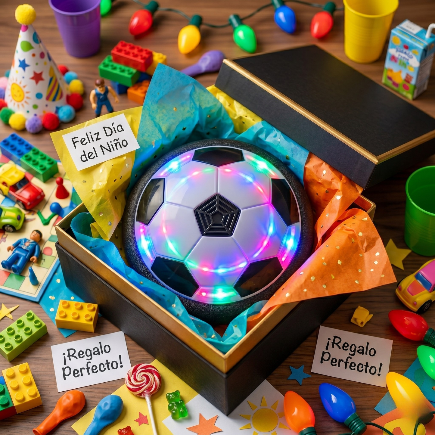 GlowBall Pro™ – Pelota Hover de Fútbol con LED Multicolor | Segura para Interiores, Estimula el Movimiento y la Coordinación