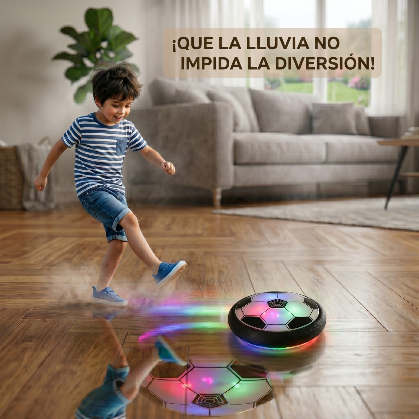 GlowBall Pro™ – Pelota Hover de Fútbol con LED Multicolor | Segura para Interiores, Estimula el Movimiento y la Coordinación